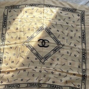 CHANEL Beige and Black Patterned Scarf